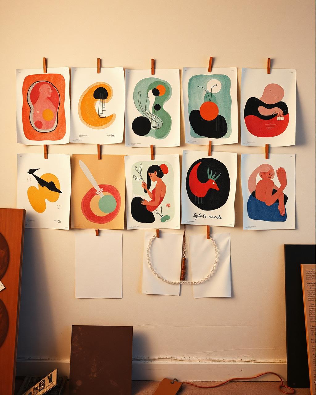 Riso prints on the studio wall